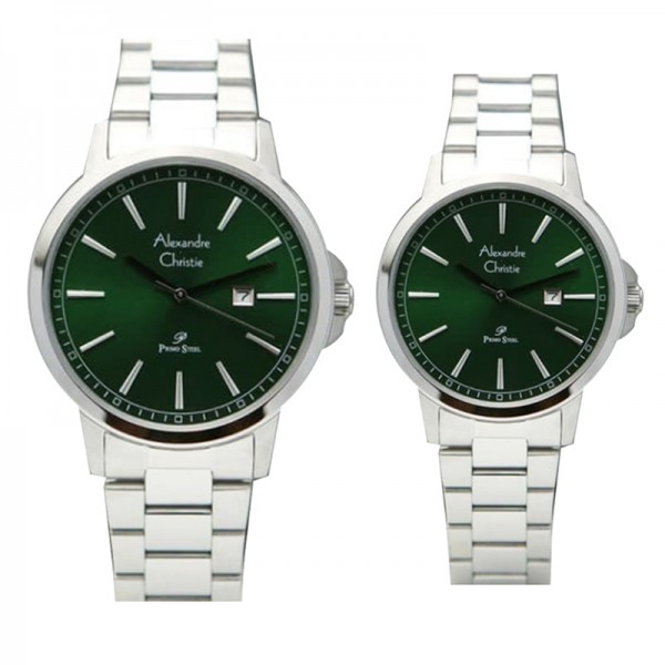 Alexandre Christie AC 1014 Silver Green Steel Couple